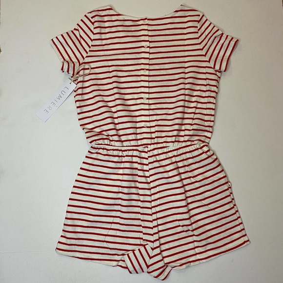 Lumiere Womens Red White Striped 100% Cotton Short Sleeve Romper Large - Picture 4 of 7